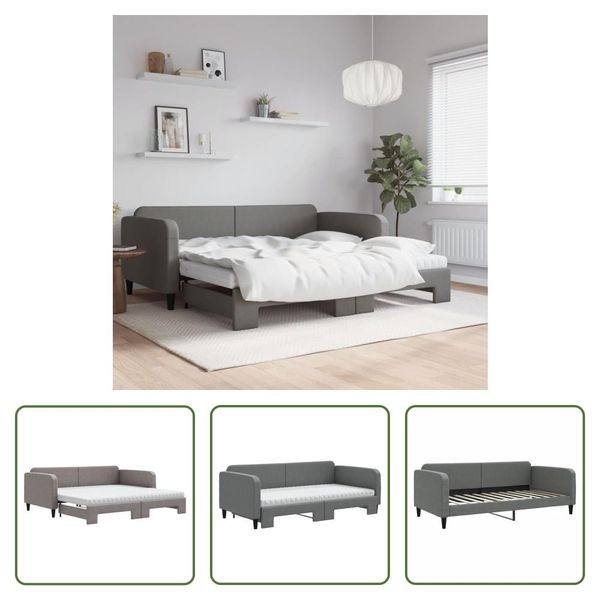 The Living Store Letto Da Giorno Allungabile Con Materassi Grigio Scuro 100X200 Cm In Tessuto-image