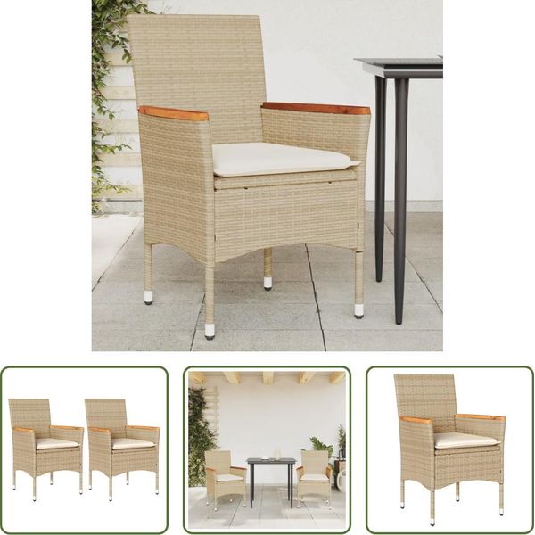 The Living Store Sedie Da Giardino Con Cuscini 2 Pz. Poli Rattan Beige-image