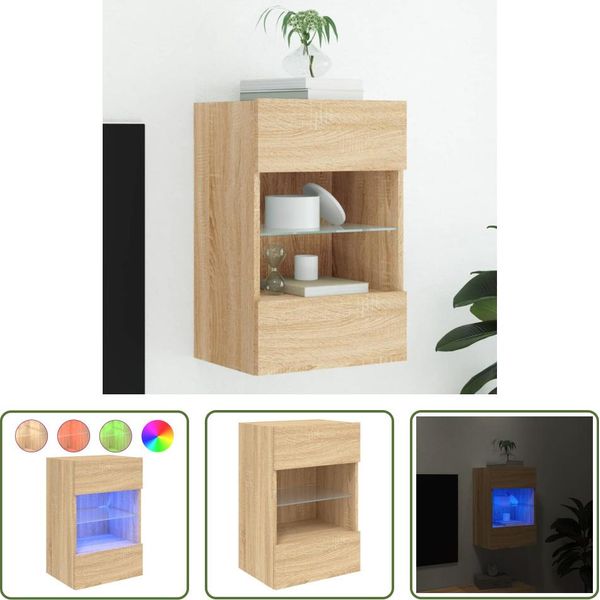 The Living Store Parete Tv Con Luci Led Rovere Sonoma 40X30X60,5 Cm-image