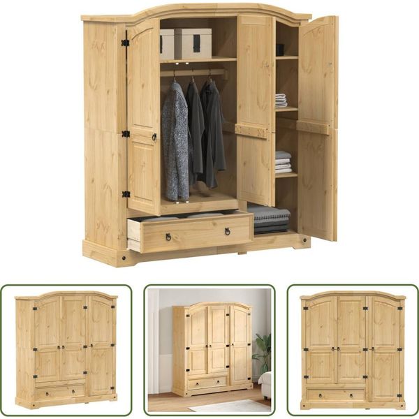 The Living Store Armadio 151,5X52X170 Cm In Legno Di Pino Massello-image