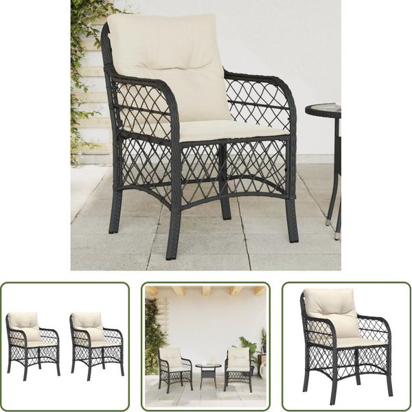 The Living Store Sedie Da Giardino Con Cuscino 2 Pezzi Nero Poly Rattan-image
