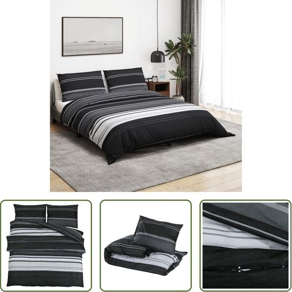 The Living Store Set Di Biancheria Da Letto Bianco E Nero 260X240 Cm In Cotone-image