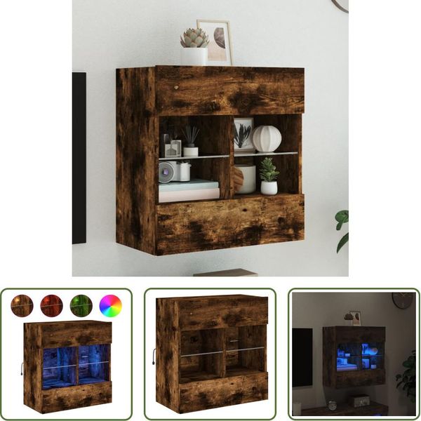 The Living Store Parete Tv Con Luci Led Rovere Fumé 58,5X30X60,5 Cm-image