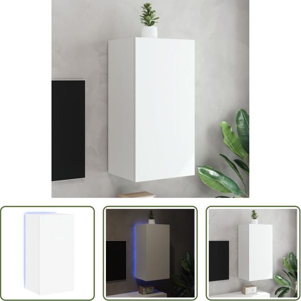 The Living Store Parete Tv Con Luci Led Bianco 40,5X35X80 Cm-image