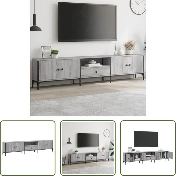 The Living Store Mobile Tv Con Cassetto Grey Sonoma 200X25X44 Cm Materiale In Legno-image