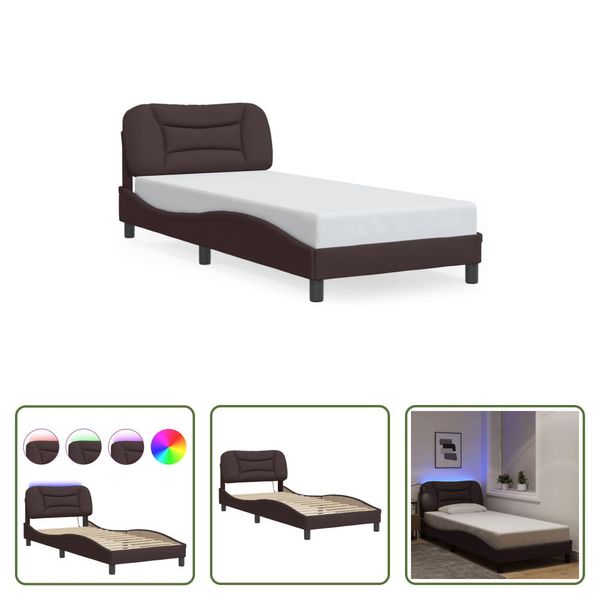 The Living Store Struttura Letto Con Led In Tessuto Marrone Scuro 90X190 Cm-image