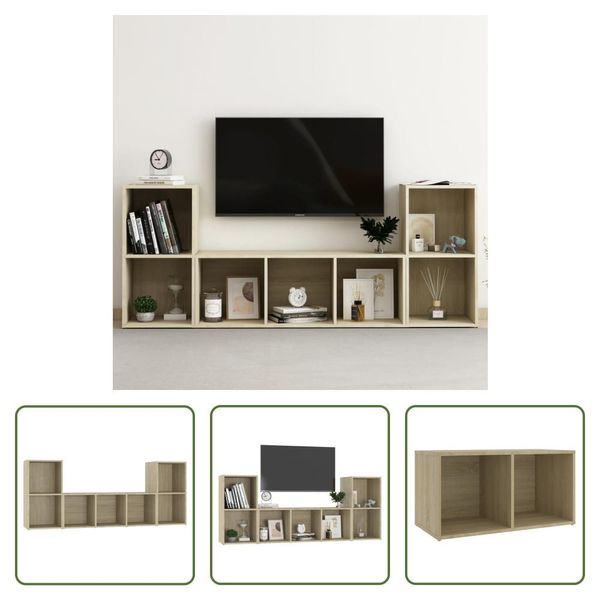 The Living Store Set Di Mobili Tv 3 Pezzi In Legno Rovere Sonoma-image