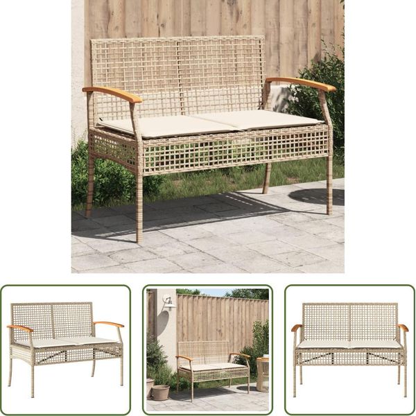 The Living Store Panca Da Giardino Con Cuscini Beige Poly Rattan Legno Di Acacia-image
