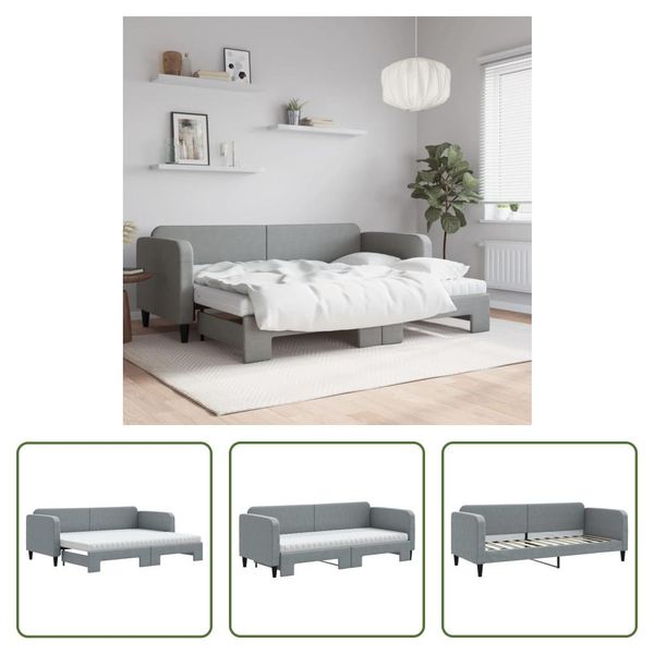 The Living Store Letto Da Giorno Allungabile Con Materasso Grigio Chiaro 80X200 Cm In Tessuto-image