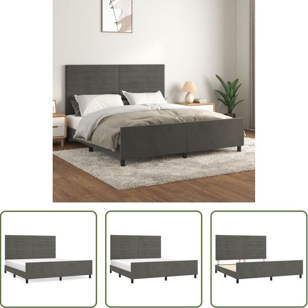 The Living Store Struttura Letto Con Testiera Grigio Scuro 160X200 Cm In Velluto-image
