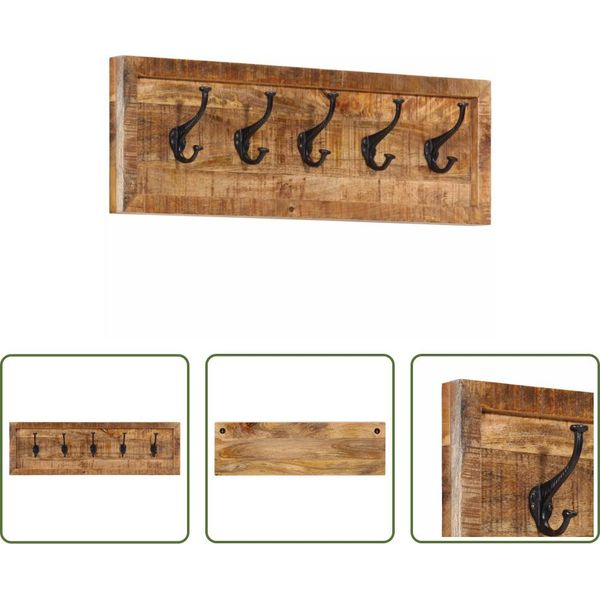 The Living Store Appendiabiti Da Parete Con 5 Ganci In Legno Massiccio Di Mango-image