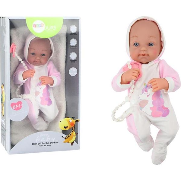 Bambola Bebè Con Ciuccio Corpo Unicorno Accessori Coperta Rosa 35 Cm-image
