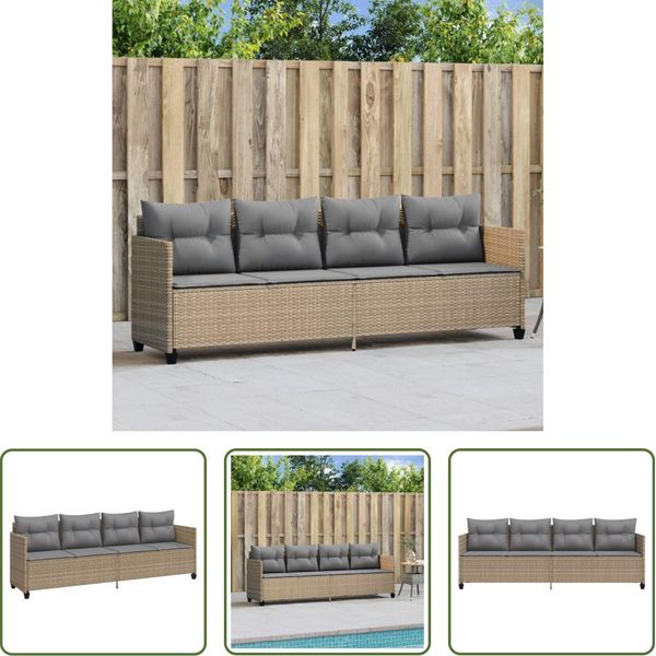The Living Store Lettino Con Cuscino Beige In Poly Rattan-image