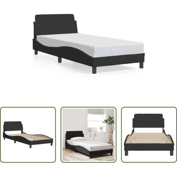 The Living Store Struttura Letto Con Testiera Nera 90X190 Cm In Velluto-image