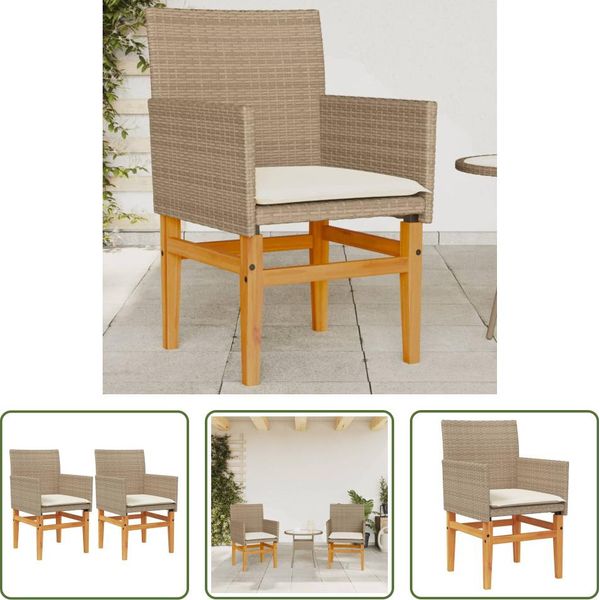 The Living Store Sedie Da Giardino Con Cuscino 2 Pz. Legno Massiccio In Poly Rattan Beige-image