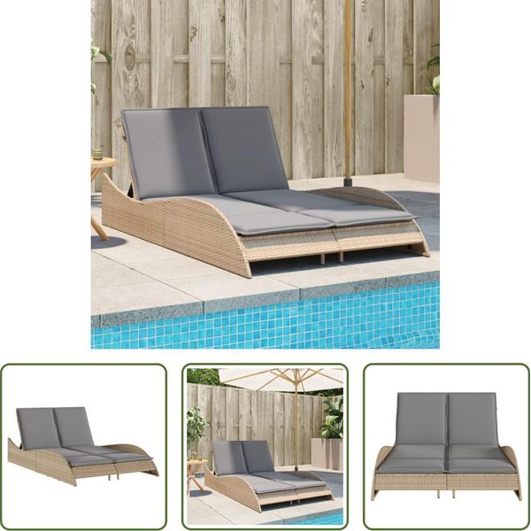 The Living Store Lettino Con Cuscini Beige 114X205X73 Cm Poly Rattan-image
