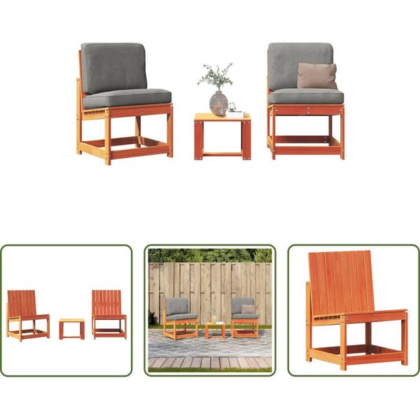 The Living Store Set Da Giardino 3 Pezzi In Legno Di Pino Massiccio Marrone Cera-image