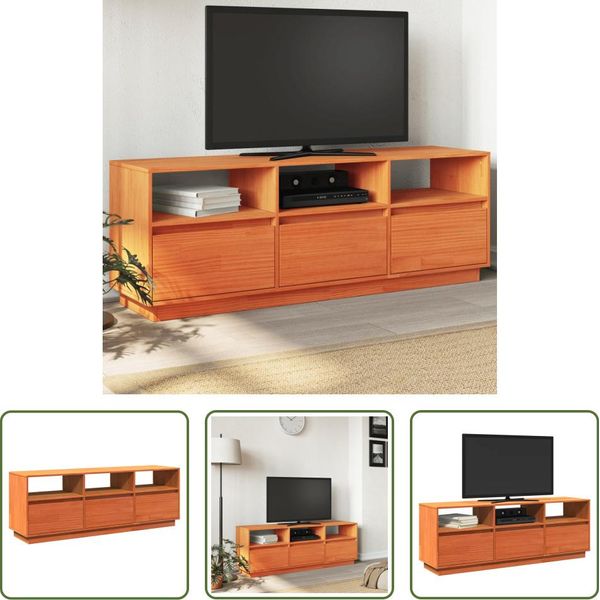 The Living Store Mobile Tv Marrone Cera 140X37X50 Cm In Legno Di Pino Massiccio-image