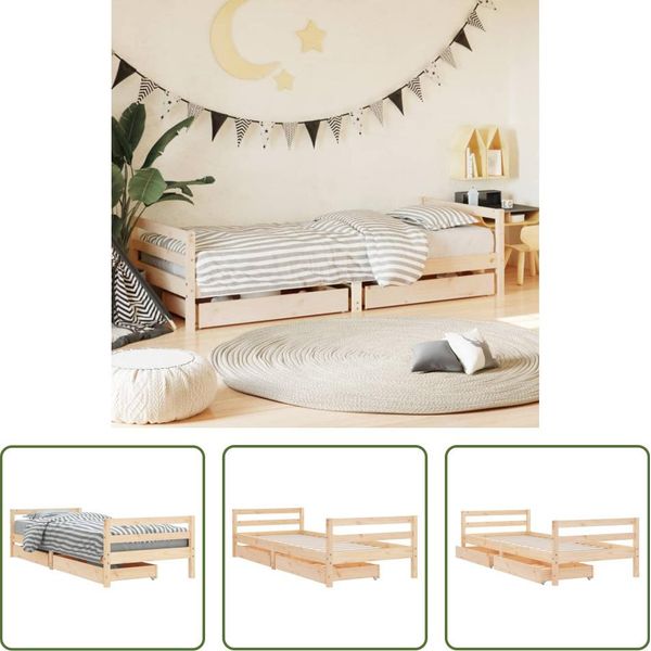 The Living Store Letto Per Bambini Con Cassetti 90X190 Cm In Legno Di Pino Massiccio-image