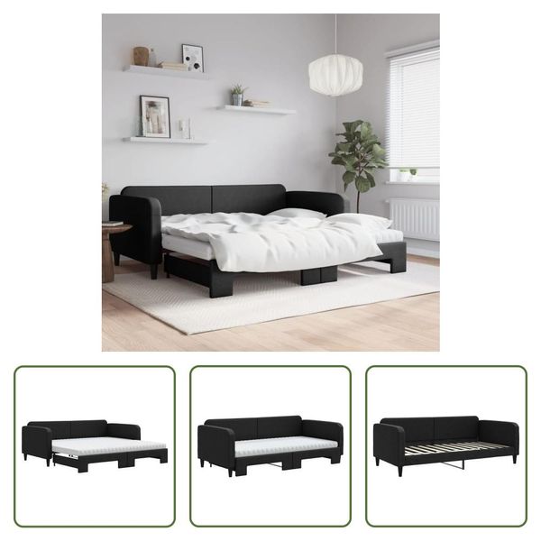 The Living Store Lettino Allungabile Con Materassi Nero 100X200 Cm In Tessuto-image