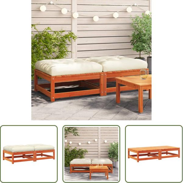 The Living Store Sgabello Da Giardino Con Cuscino 2 Pz. Legno Di Pino Massiccio Marrone Cera-image