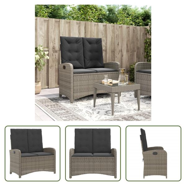 The Living Store Panca Da Giardino Regolabile Con Cuscini In Poly Rattan Grigio-image