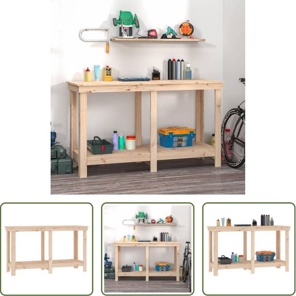 The Living Store Banco Da Lavoro 140X50X80 Cm In Legno Di Pino Massiccio-image