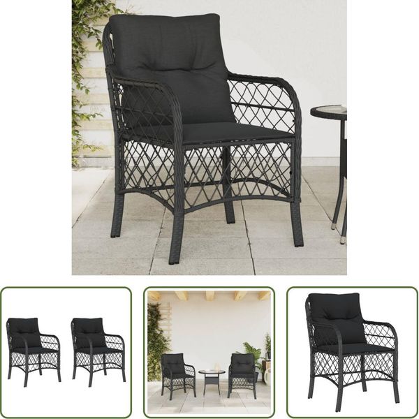 The Living Store Sedie Da Giardino Con Cuscino 2 Pezzi Nero Poly Rattan-image