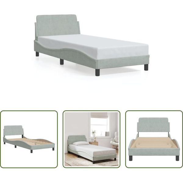 The Living Store Struttura Letto Con Testiera In Velluto Grigio Chiaro 90X190 Cm-image
