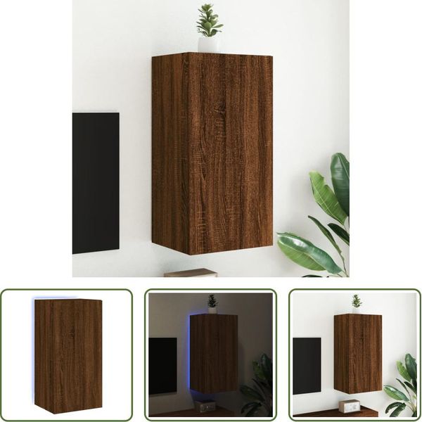The Living Store Parete Tv Con Luci Led Effetto Rovere Marrone 40,5X35X80Cm-image