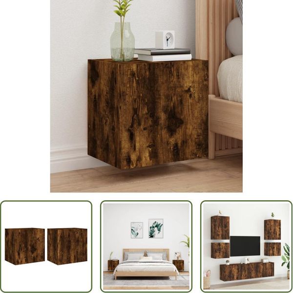 The Living Store Pensili Tv 2 Pz. Rovere Fumé 40,5X30X40 Cm Materiale A Base Di Legno-image