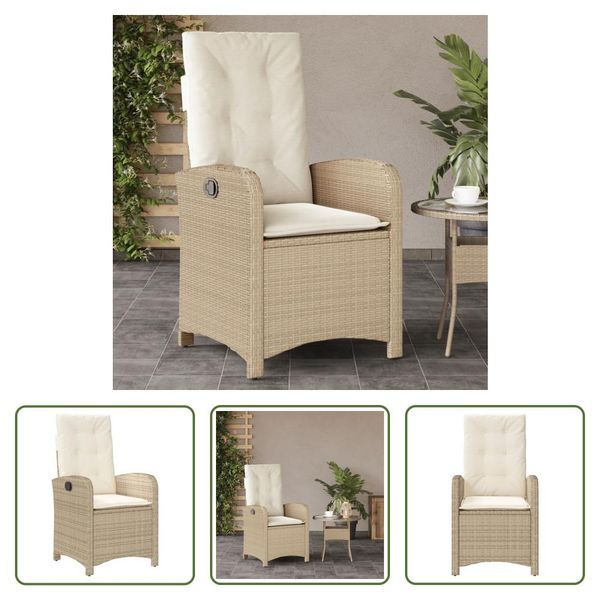 The Living Store Poltrona Da Giardino Con Cuscino Regolabile Beige Poly Rattan-image