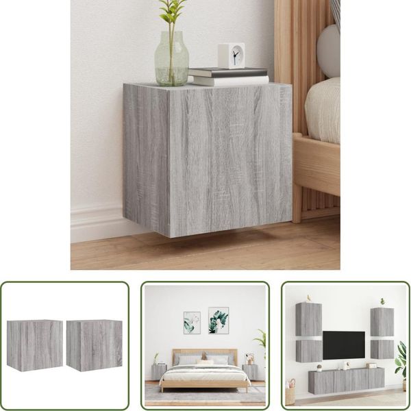 The Living Store Pensili Tv 2 Pz. Grigio Sonoma 40,5X30X40 Cmm Materiale Legno-image
