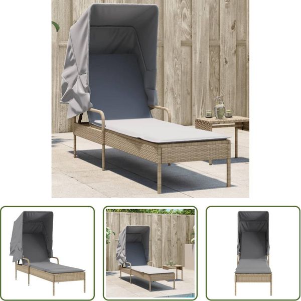 The Living Store Lettino Con Tetto In Poly Rattan Beige-image