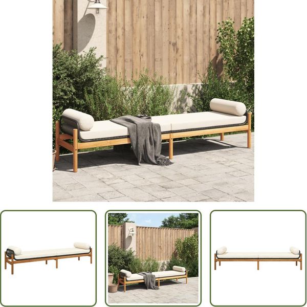The Living Store Panchina Da Giardino Con Cuscini In Poly Rattan Nero Acacia-image