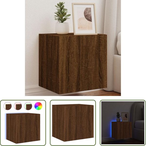 The Living Store Parete Tv Con Luci Led Effetto Rovere Marrone 40,5X35X40Cm-image