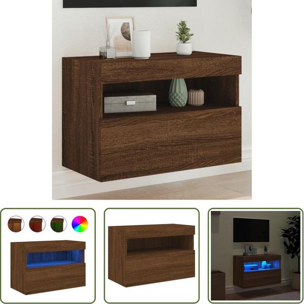 The Living Store Parete Tv Con Luci Led Effetto Rovere Brown 60X30X40 Cm-image