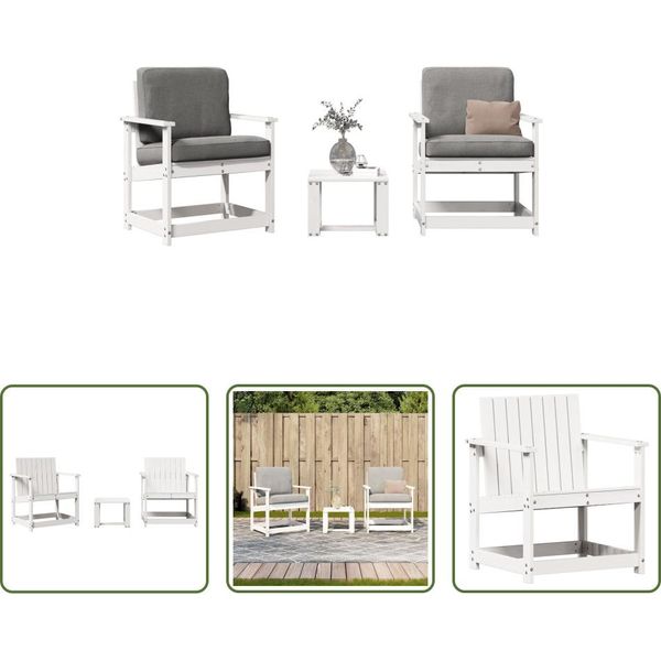The Living Store Set Da Giardino 3 Pezzi In Legno Di Pino Massiccio Bianco-image
