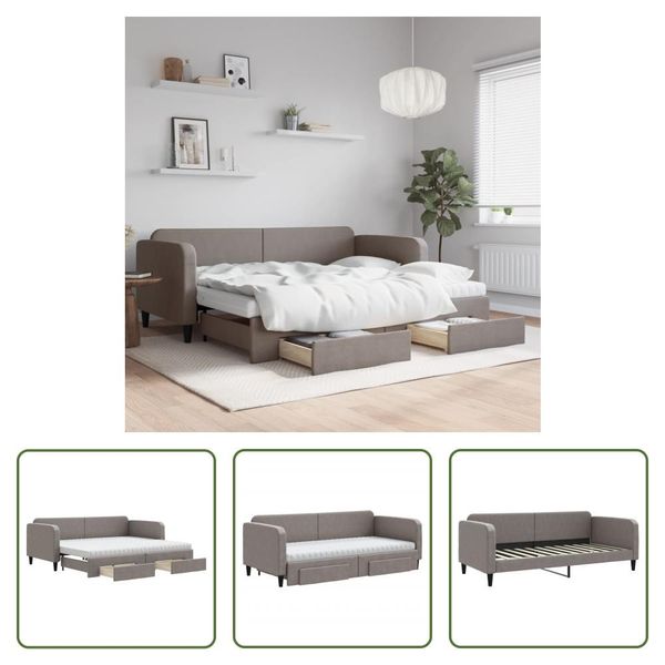 The Living Store Letto Allungabile Con Cassetti Taupe 90X200 Cm Tessuto-image
