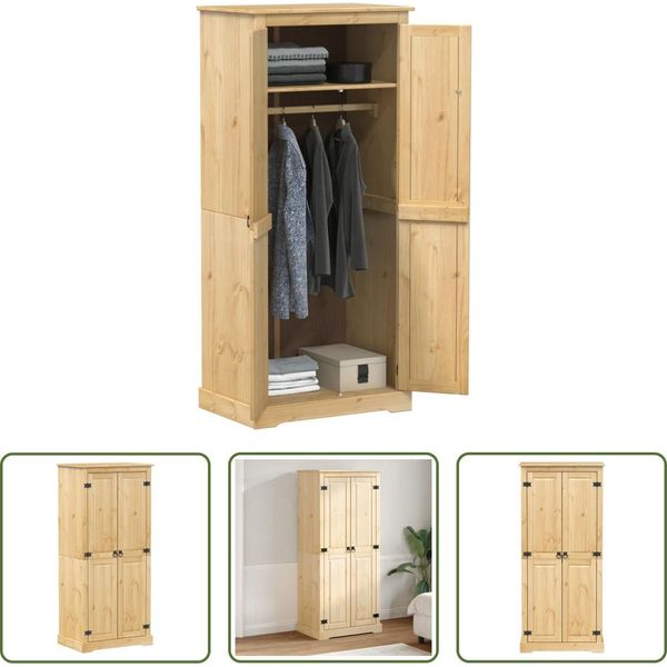 The Living Store Armadio 76X50X170 Cm In Legno Di Pino Massiccio-image