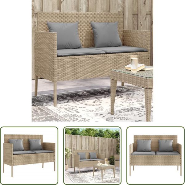 The Living Store Panca Da Giardino Con Cuscini Beige Poly Rattan-image