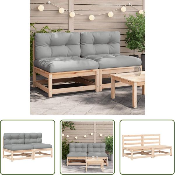 The Living Store Divani Da Giardino Senza Braccioli Con Cuscini 2 Pezzi. Legno Di Pino Massiccio-image