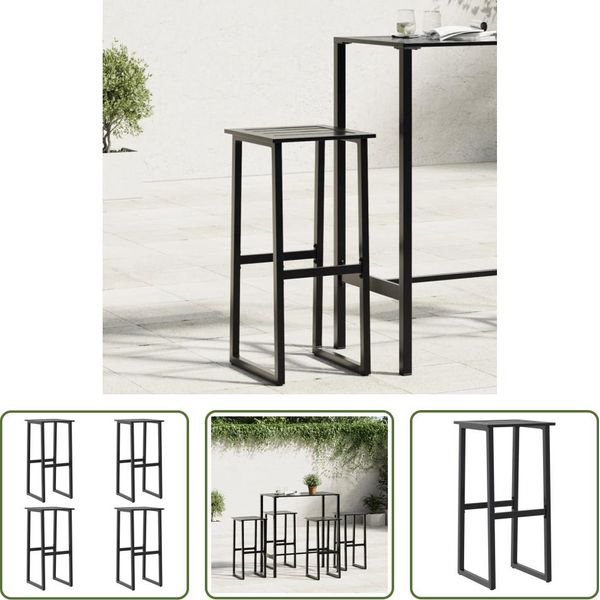 The Living Store Sgabello Da Bar 4 Pezzi Nero 38X38X80 Cm Acciaio Verniciato A Polvere-image