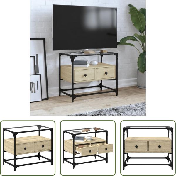 The Living Store Mobile Tv Con Piano In Vetro Rovere Sonoma 60X35X51Cm Materiale In Legno-image