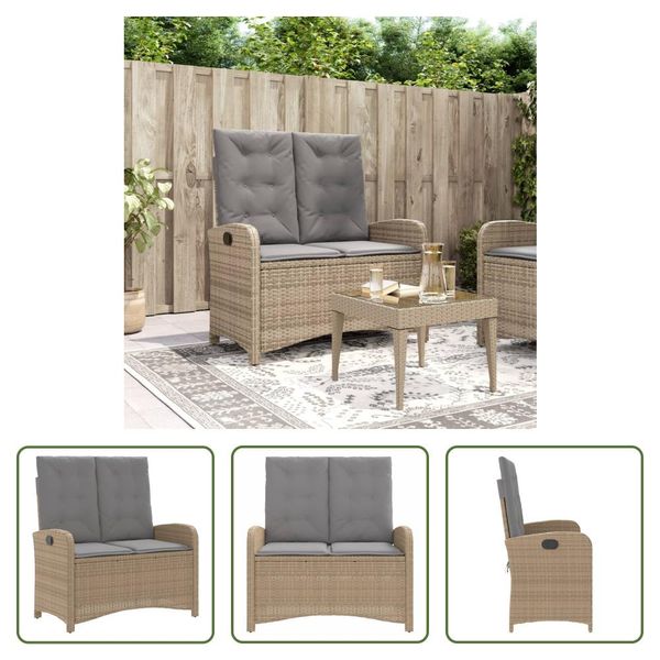 The Living Store Panca Da Giardino Regolabile Con Cuscino Beige Poly Rattan-image