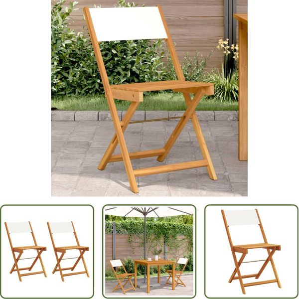 The Living Store Sedie Da Bistrot 2 Pz. Legno Massiccio Di Acacia E Tessuto Bianco Crema-image