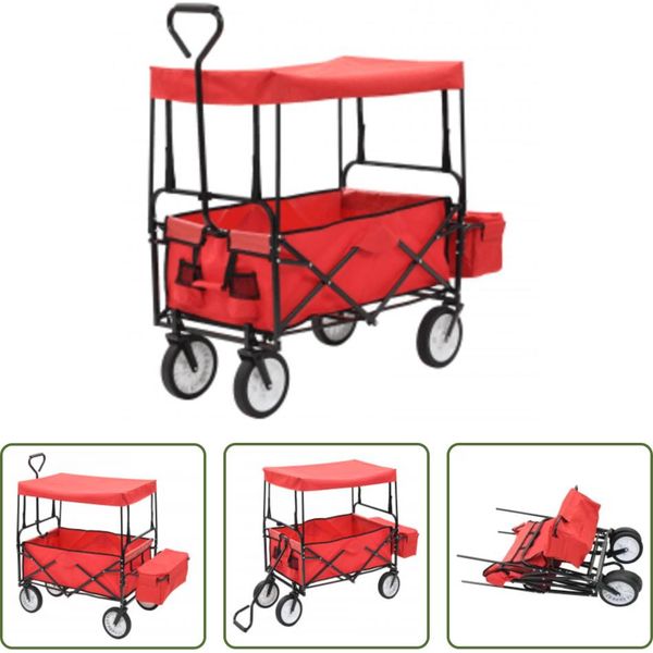 The Living Store Carrello Manuale Pieghevole Con Tettuccio Parasole In Acciaio Rosso-image