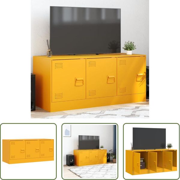The Living Store Mobile Tv Giallo Senape 99X39X44 Cm In Acciaio-image