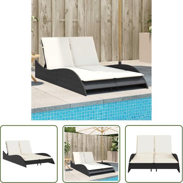 The Living Store Lettino Con Cuscini Nero 114X205X73 Cm Poly Rattan-image