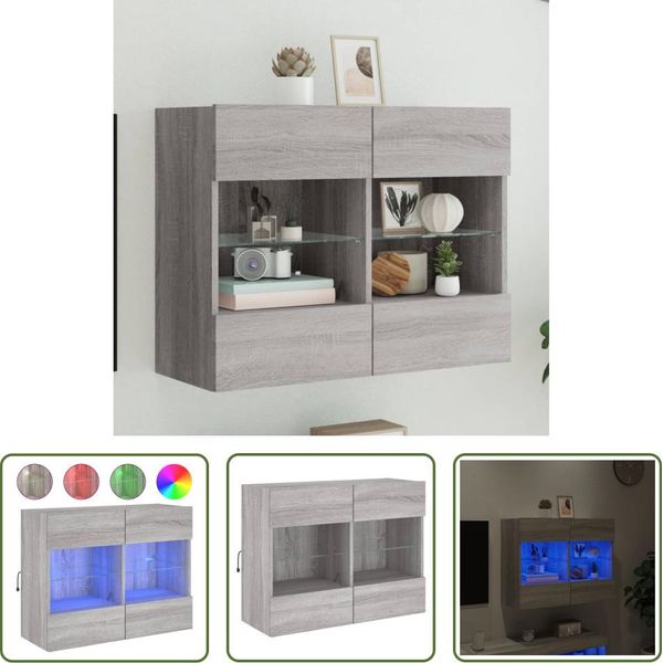 The Living Store Parete Tv Con Luci Led Grigio Sonoma 78,5X30X60,5 Cm-image